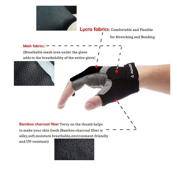 Bike Gloves Men & Women Cycling Gloves Bicycle Gloves 5mm Absorbing Padded Half - Picture 3 of 5